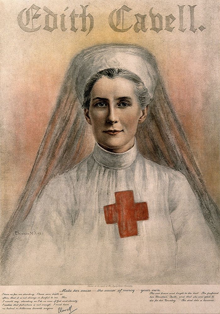 Edith Louisa Cavell. Proceess print after pastel drawing by Eleanor M. Ross.