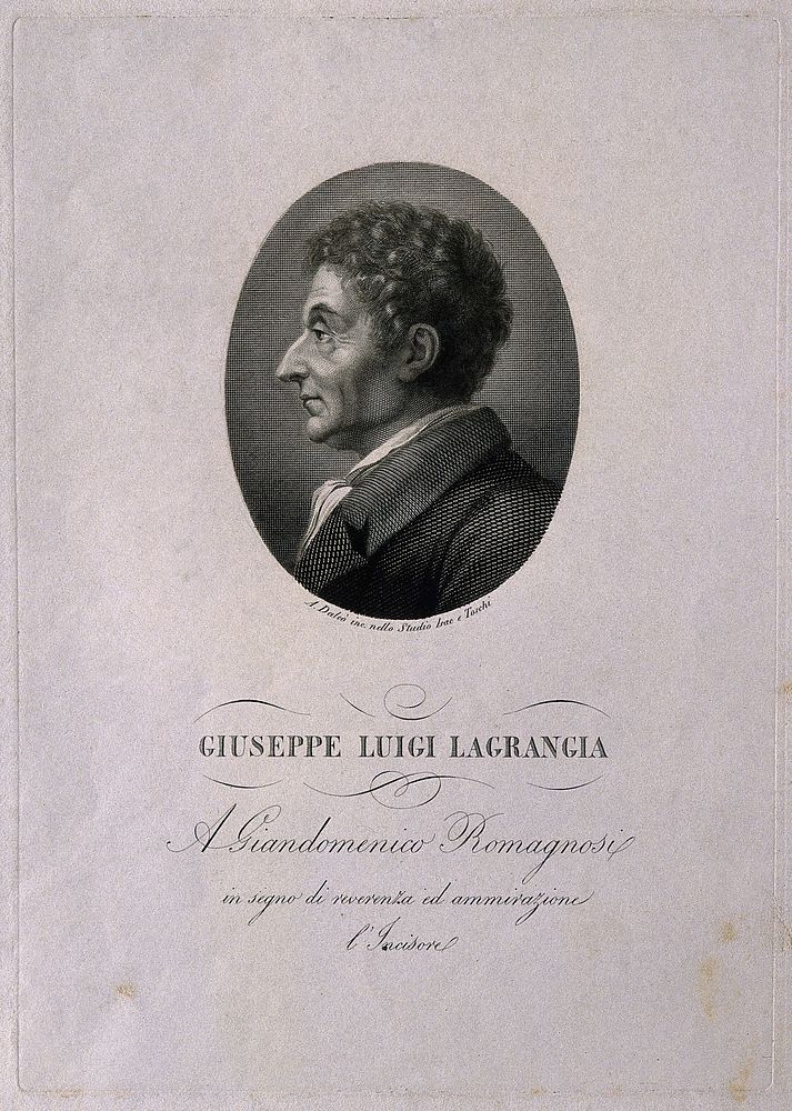 Joseph Louis Lagrange. Line engraving by A. Dalcò.