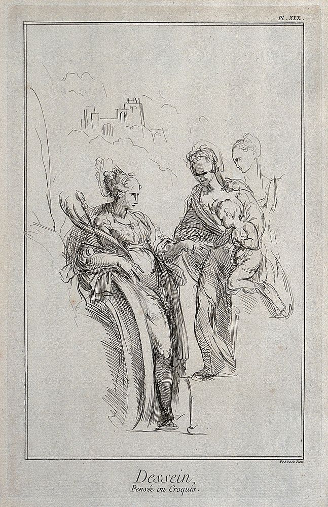 The marriage of Saint Catherine. Engraving by B.L. Prevost after G.F.M. Mazzola, il Parmigianino.