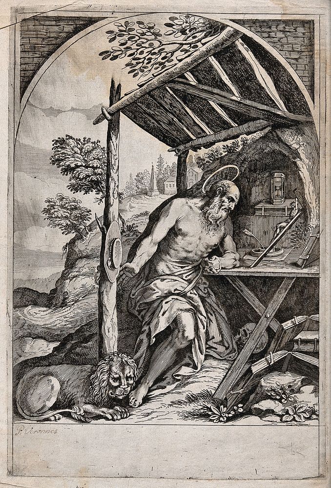 Saint Jerome. Engraving after P. Veronese .