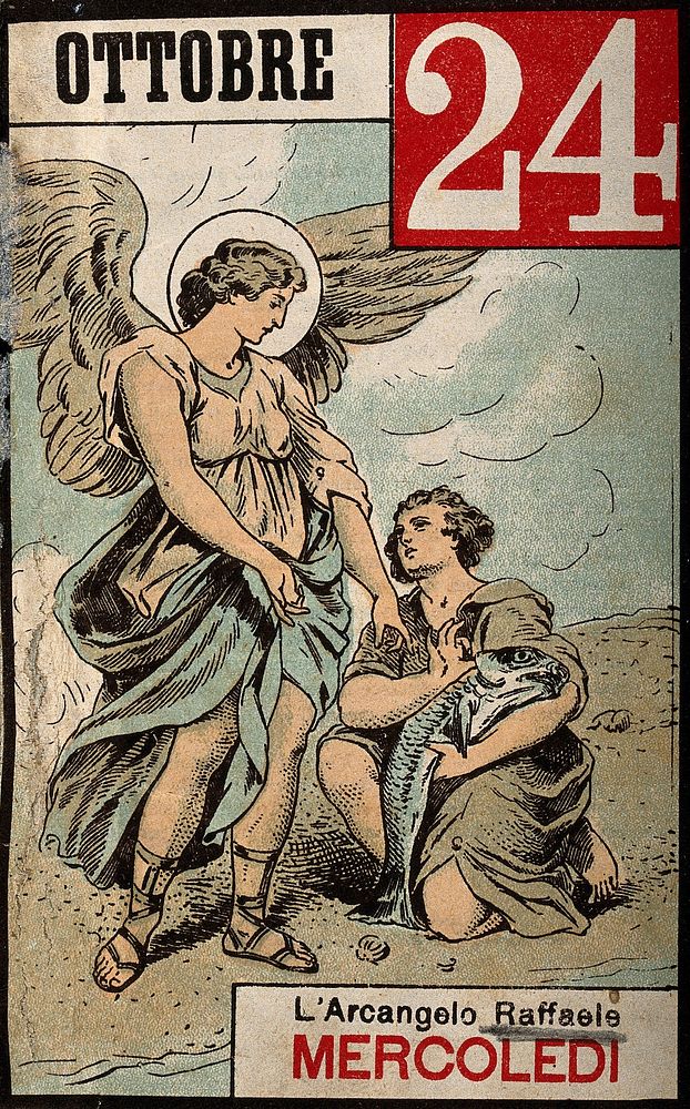 Saint Raphael the Archangel. Colour photogravure, 1899.