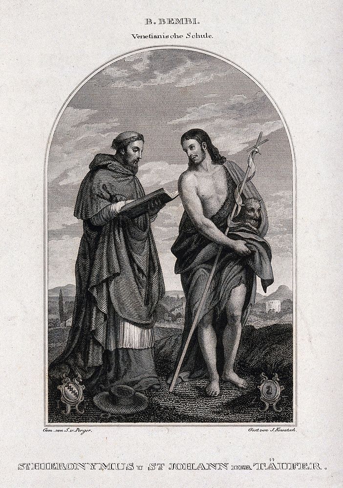 Saint Jerome and Saint John the Baptist. Engraving by J. Kowatsch after S. von Perger.