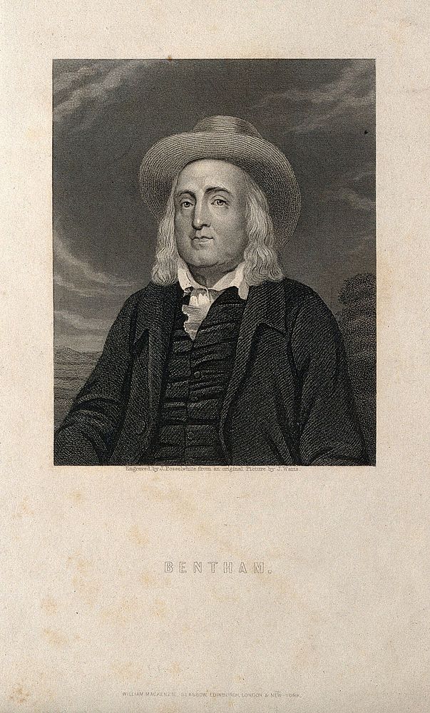 Jeremy Bentham. Engraving by J. Posselwhite after J. Watts.