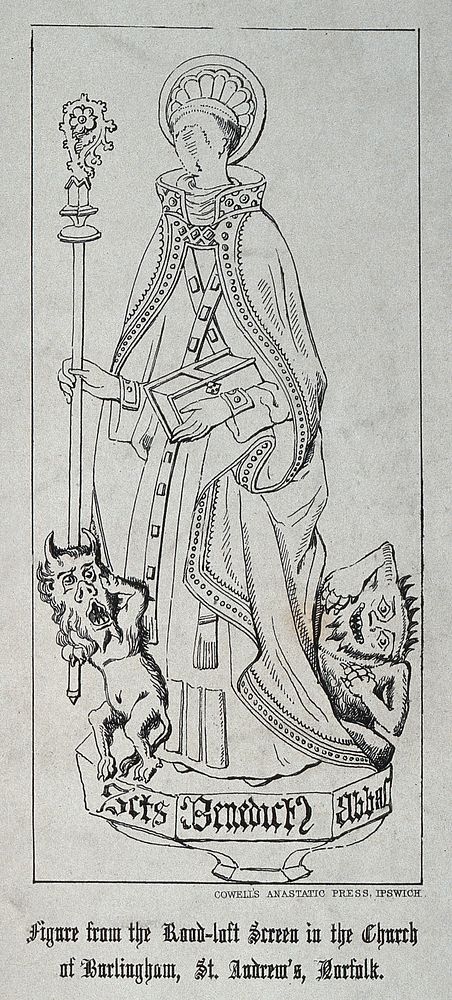 Saint Benedict. Anastatic print.