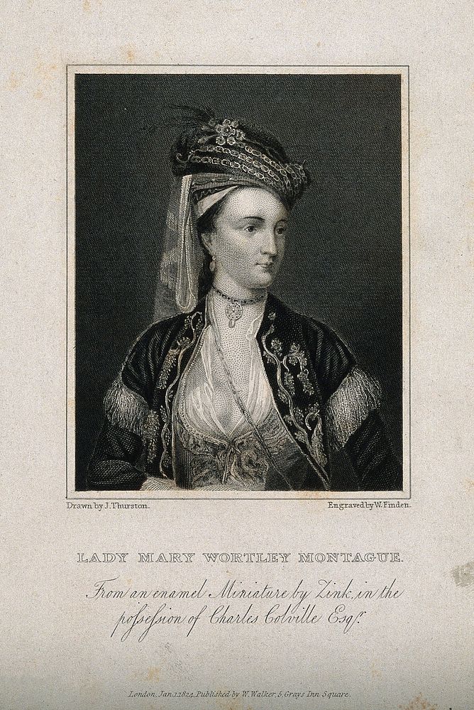 Lady Mary Wortley Montagu. Line engraving by W. Findon, 1824, after J. Thurston after C. F. Zincke.