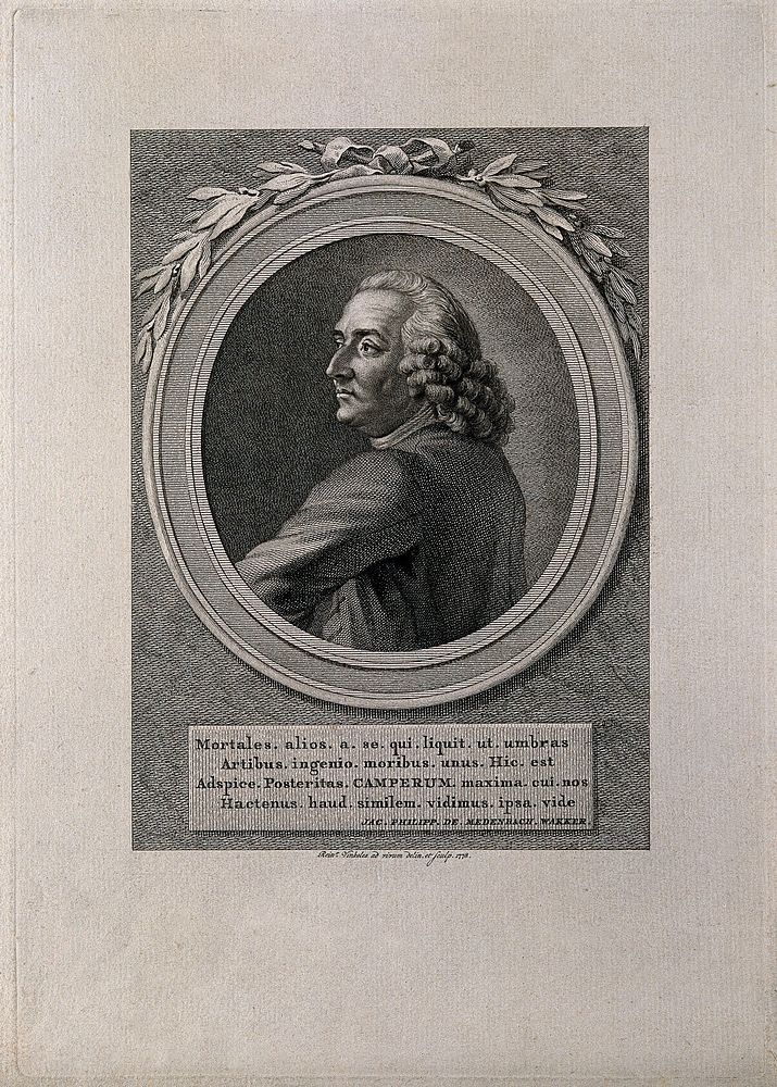 Petrus Camper. Line engraving by R. Vinkeles, 1778, after himself.