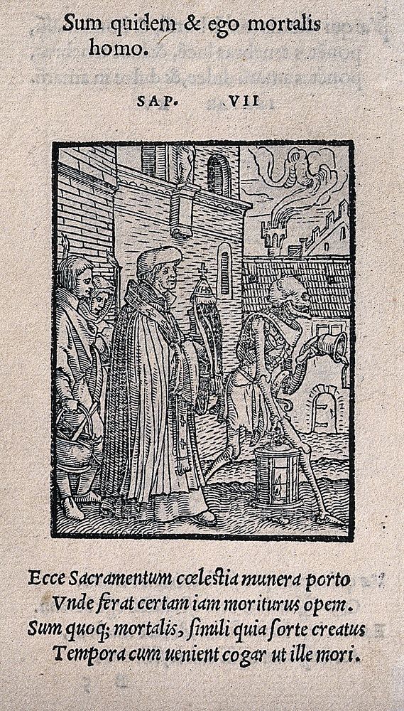 The dance of death: the parish priest. Woodcut by Hans Holbein the younger.