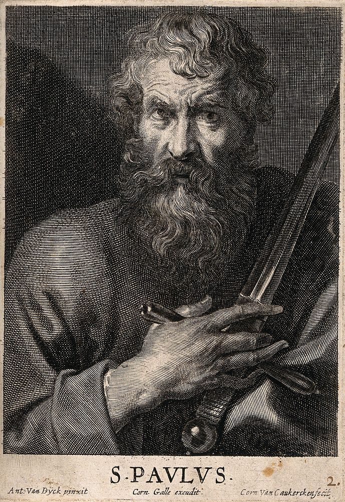 Saint Paul. Line engraving by C. van Caukercken after Sir A. van Dyck.