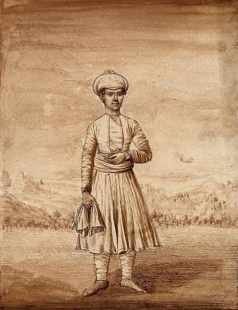 A gentleman's servant. Drawing by an Indian artist.