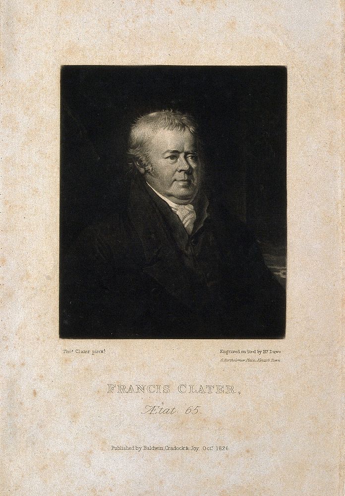 Francis Clater. Mezzotint by H. Dawe, 1826, after T. Clater.