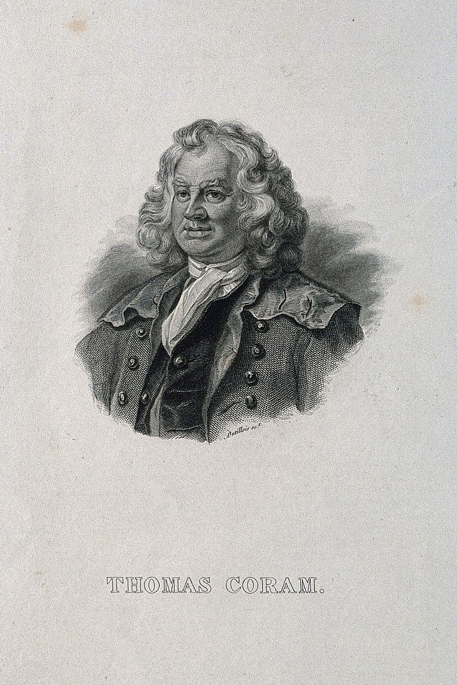 Thomas Coram. Line engraving by A. Dutillois after W. Hogarth.