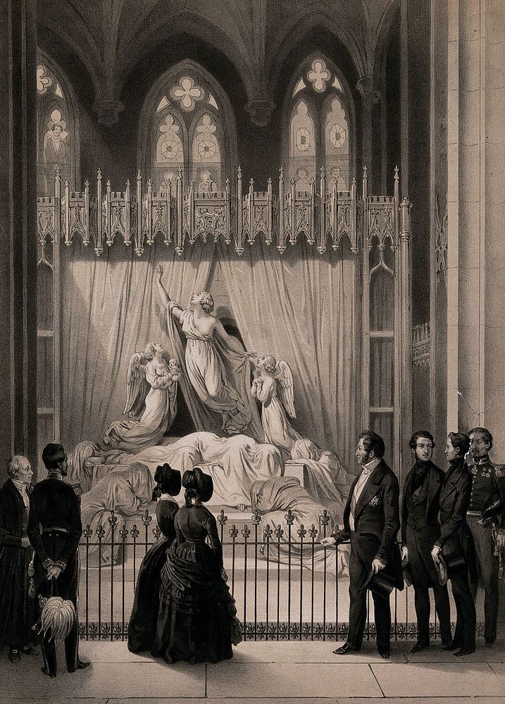 Louis-Philippe, King of France, visiting the monument to Princess Charlotte in St. George's Chapel, Windsor. Lithograph by…