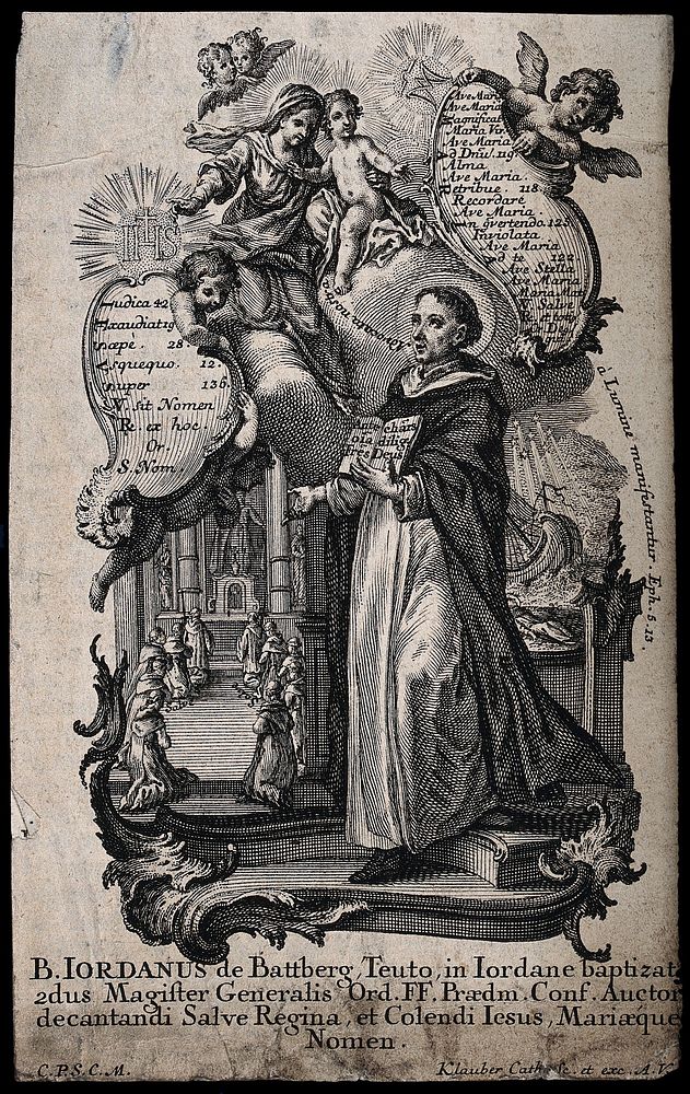 The blessed Jordan of Saxony. Engraving by J. and J. Klauber.
