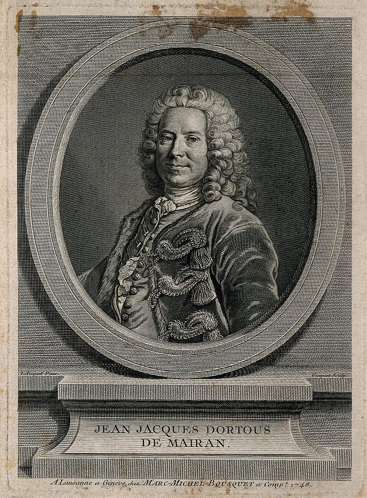 Jean-Jacques Dortous de Mairan. Line engraving by E. Ficquet, 1748, after L. Tocquet.