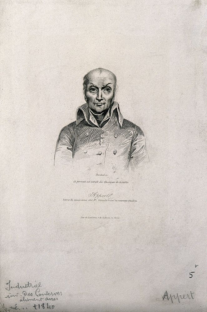Nicolas François [] Charles [] Appert. Line engraving by A. Blanchard, 1843.