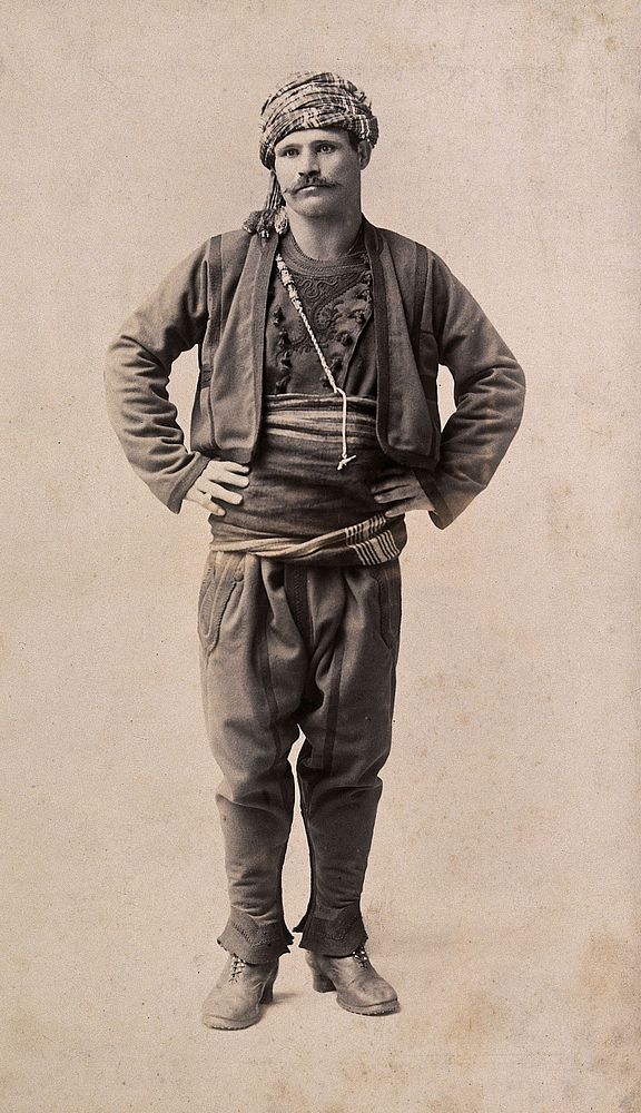 A man in Ottoman traditional costume. Photograph (by Pascal Sébah ), ca. 1870.