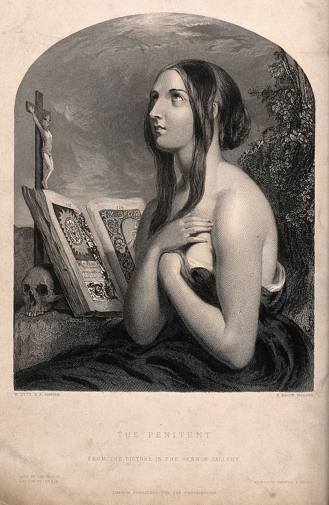 Saint Mary Magdalen. Engraving by F. Bacon after W. Etty.