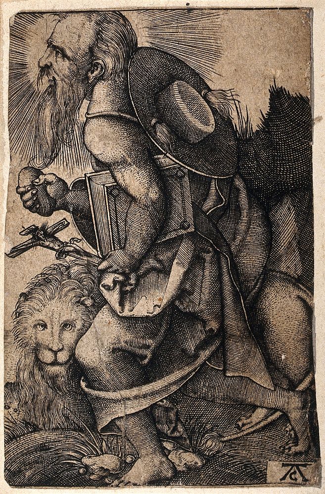 Saint Jerome. Engraving attributed to Monogrammist AC after S. Beham.