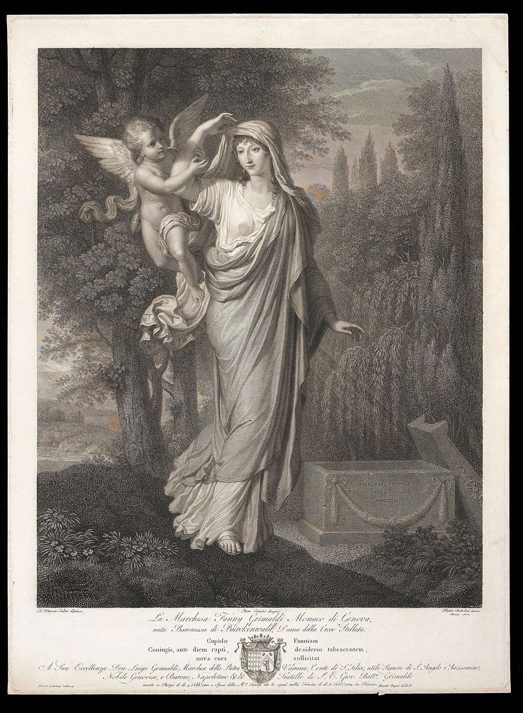 Fanny Grimaldi, widowed, is aroused by love for her late husband's younger brother. Engraving by P. Bettelini, 1806, after…