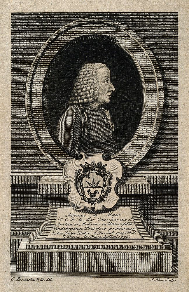 Antoni de Haen. Line engraving by J. Adam after G. Prochaska.