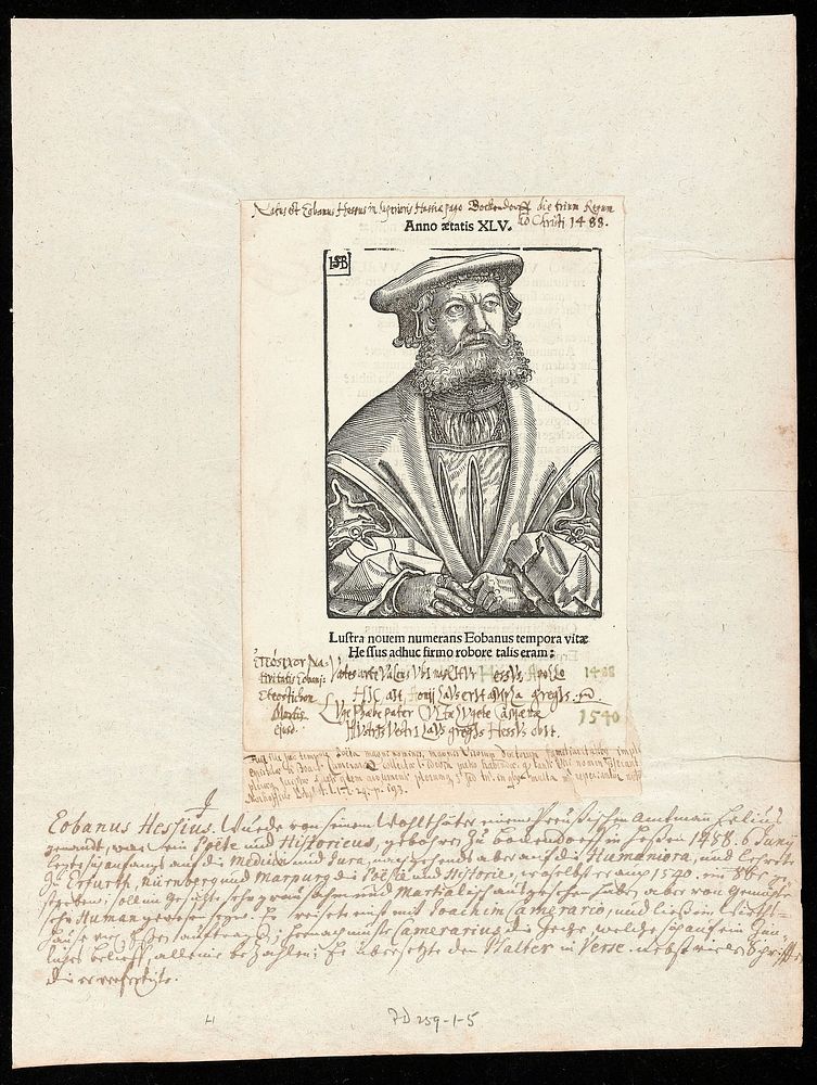 Helius Eobanus Hessus (Koch, of Hesse). Woodcut attributed to H. Brosamer, 1533.