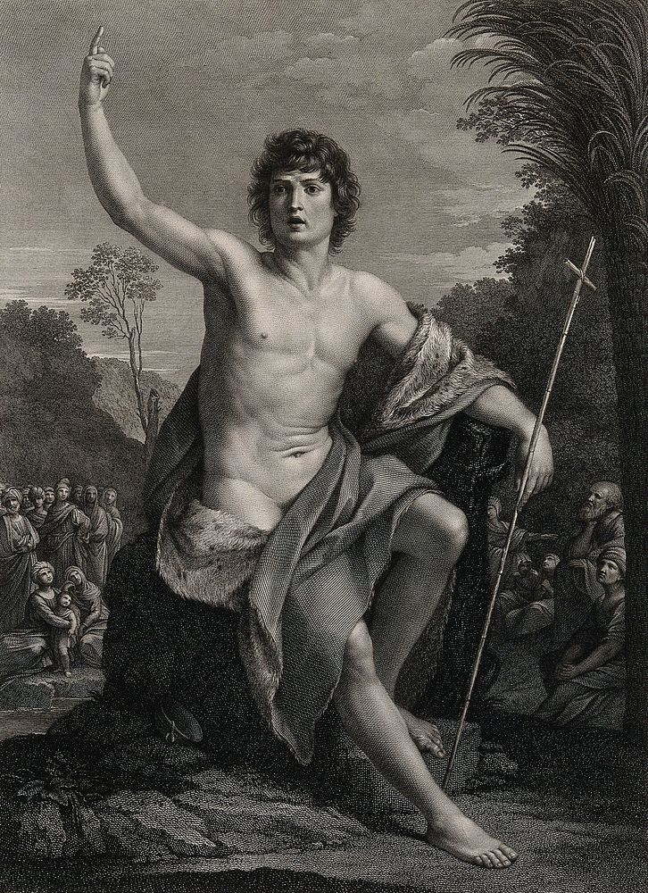 Saint John the Baptist. Etching by R. Morghen after S. Tofanelli after G. Reni.