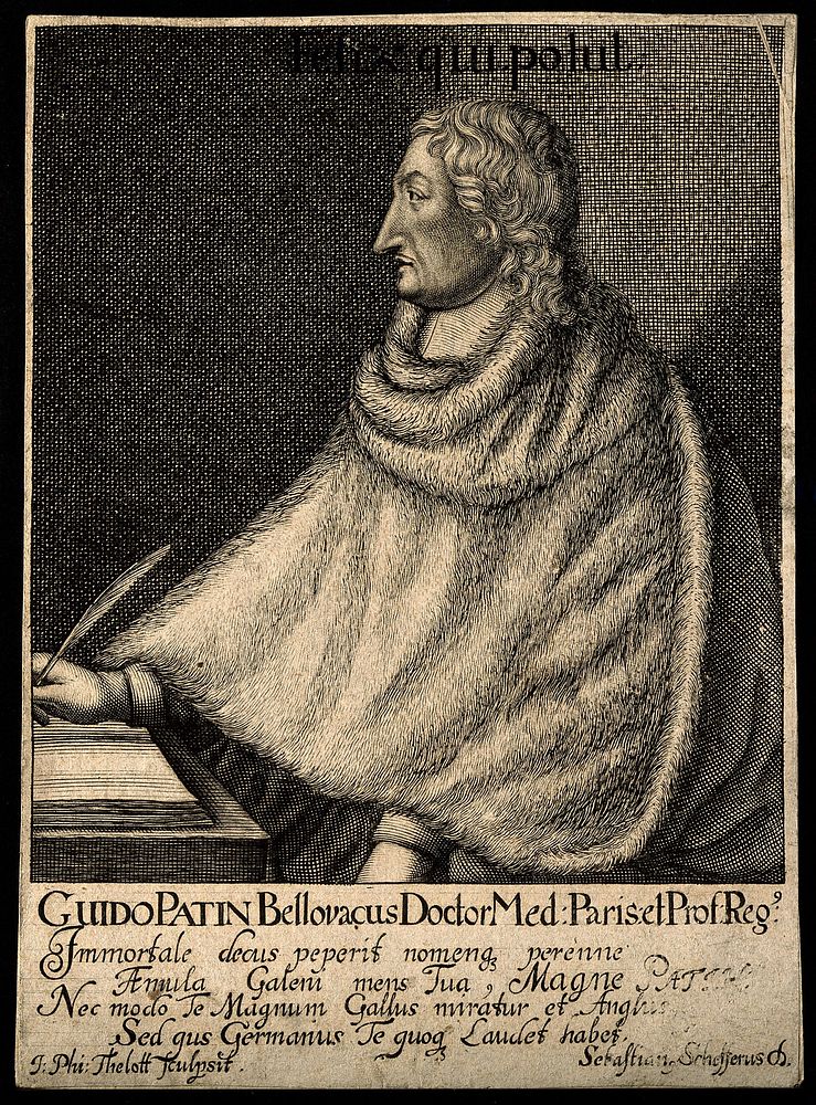 Guy Patin. Line engraving by J. P. Thelott.