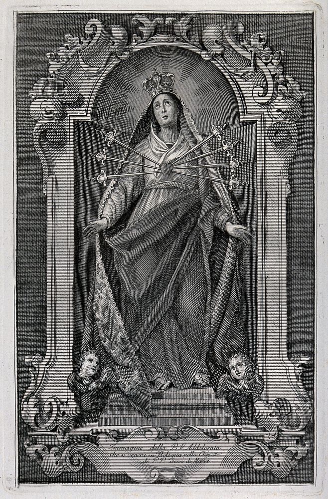 Saint Mary (the Blessed Virgin) as Virgin of the Seven Sorrows. Engraving after A. Piò.