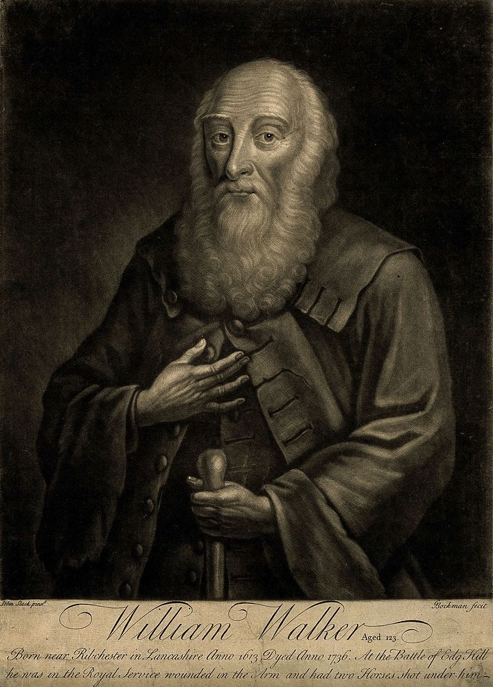 William Walker, aged 123. Mezzotint by J. Slack after G. Bockman.