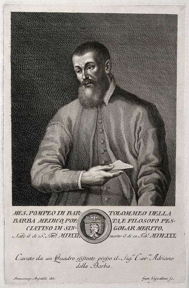 Pompeo della Barba. Line engraving by G. Vascellini after I. Ansaldi.