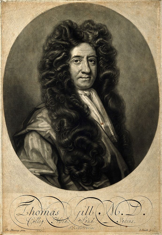 Thomas Gill. Mezzotint by J. Smith, 1700, after T. Murray.