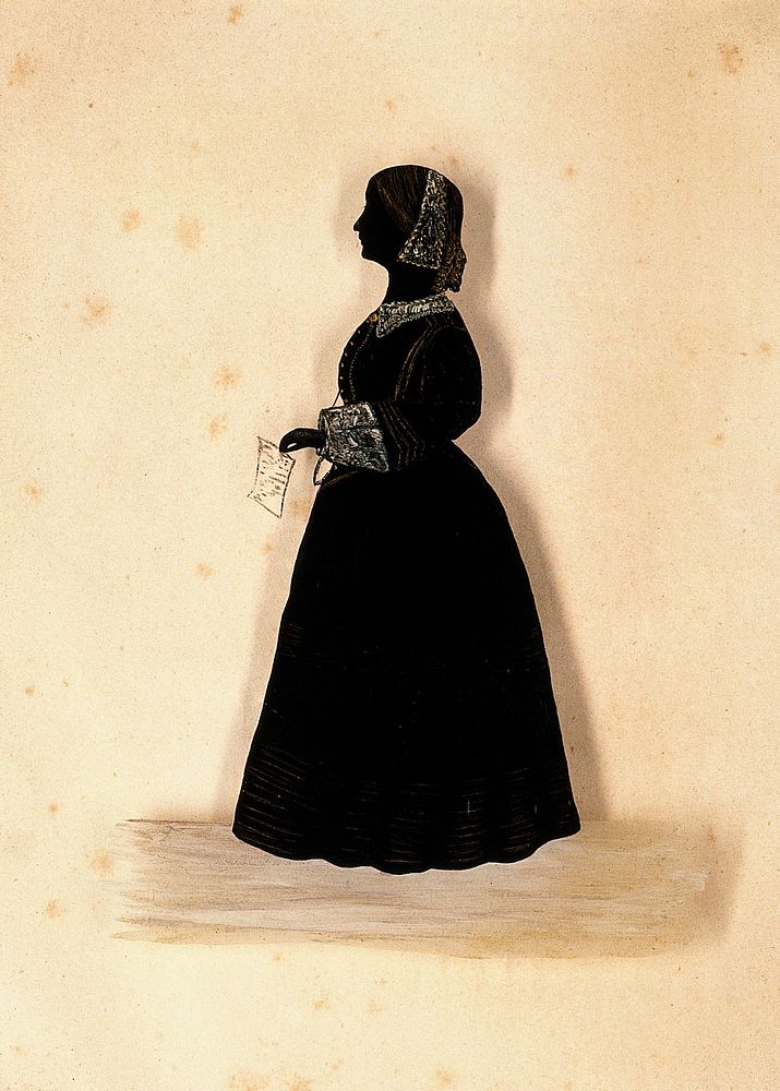 Florence Nightingale in silhouette. Ink painting.