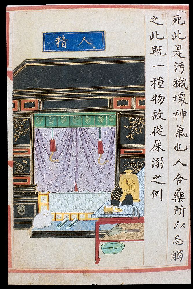 'Human essence/semen', C16 Chinese painted book illustration