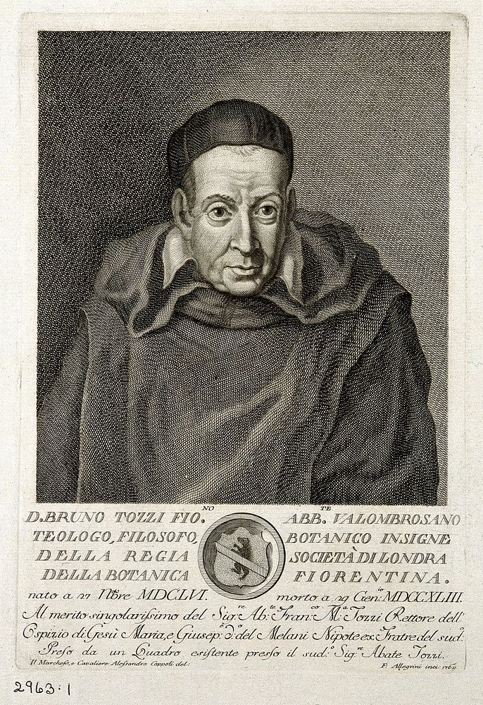 Bruno Tozzi. Line engraving by F. Allegrini, 1764, after A. Coppoli.