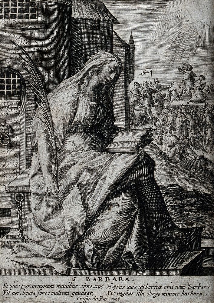 Saint Barbara. Engraving by C. de Passe the elder.