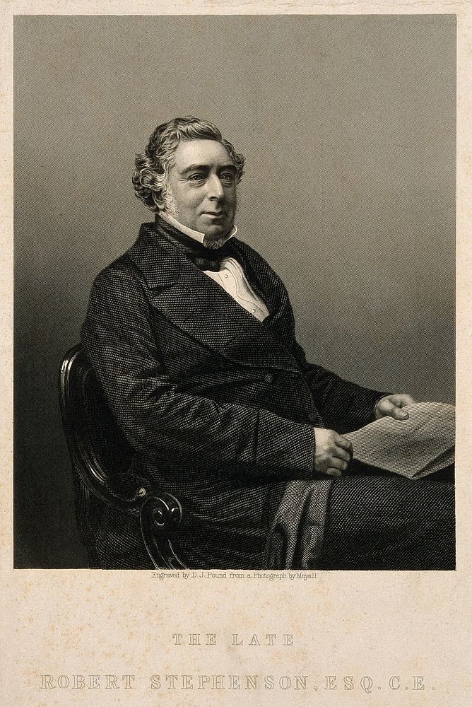 Robert Stephenson. Engraving by D. J. Pound, 1860, after J. Mayall.
