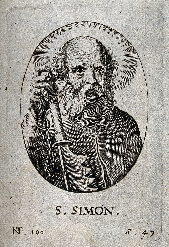 Saint Simon. Engraving.