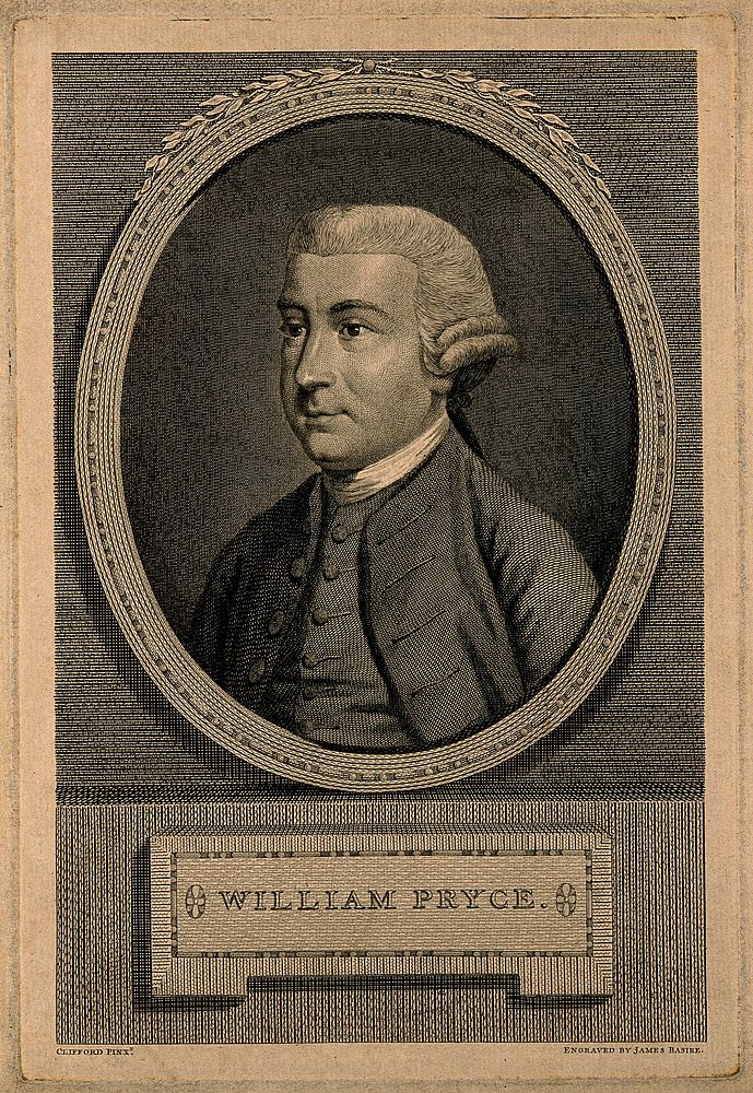 William Pryce. Line engraving by J. Basire, 1778, after Clifford.