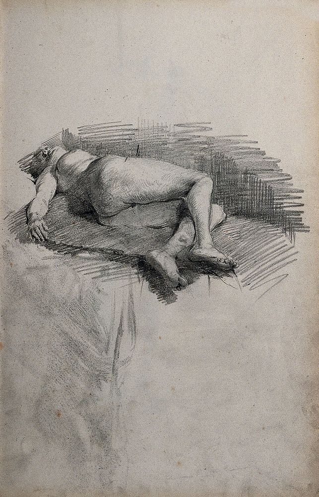 A reclining female nude. Pencil drawing.