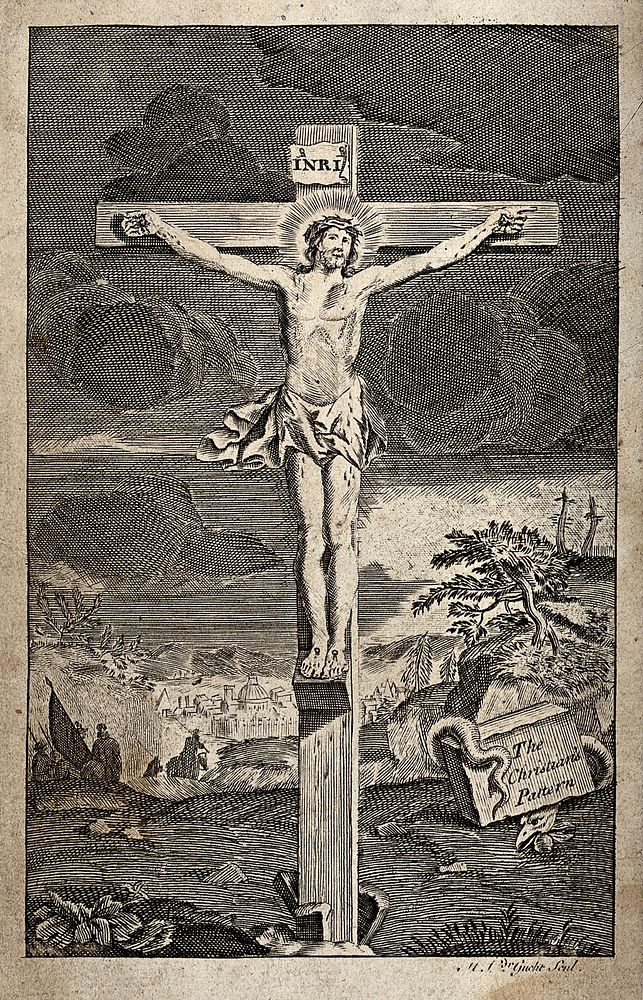 The Crucifixion of Christ. Etching by M. Van der Gucht.