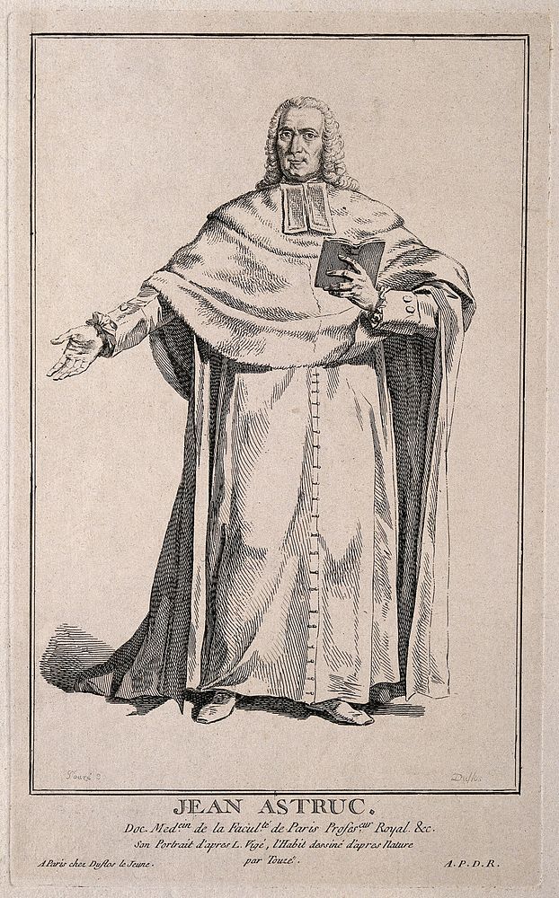 Jean Astruc. Line engraving attributed to Pierre Duflos after L. Vigée and J. Touzé.