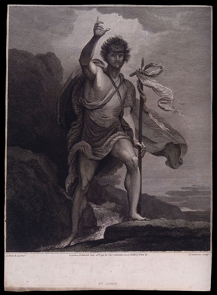 Saint John the Baptist. Engraving by J. Landseer, 1796, after B. West.