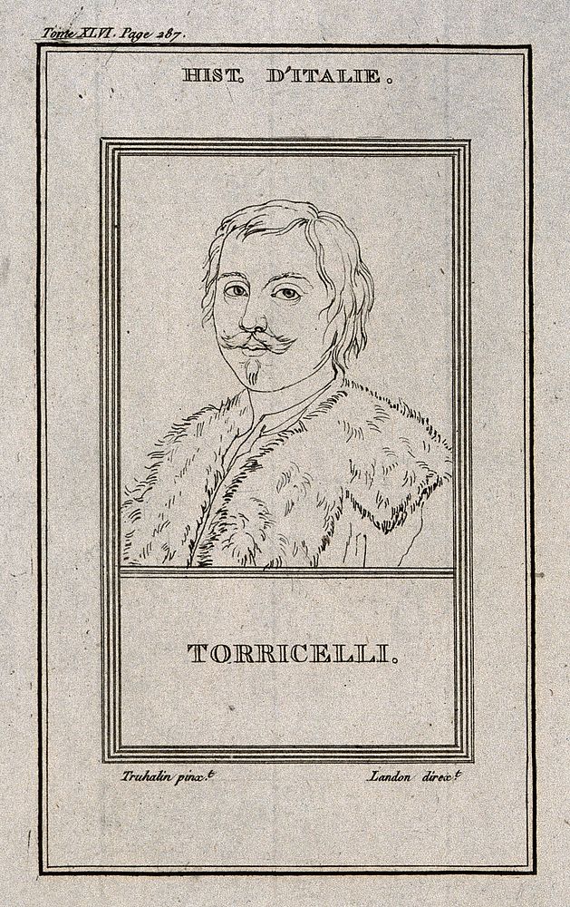 Evangelista Torricelli. Line engraving after "Truhalin".