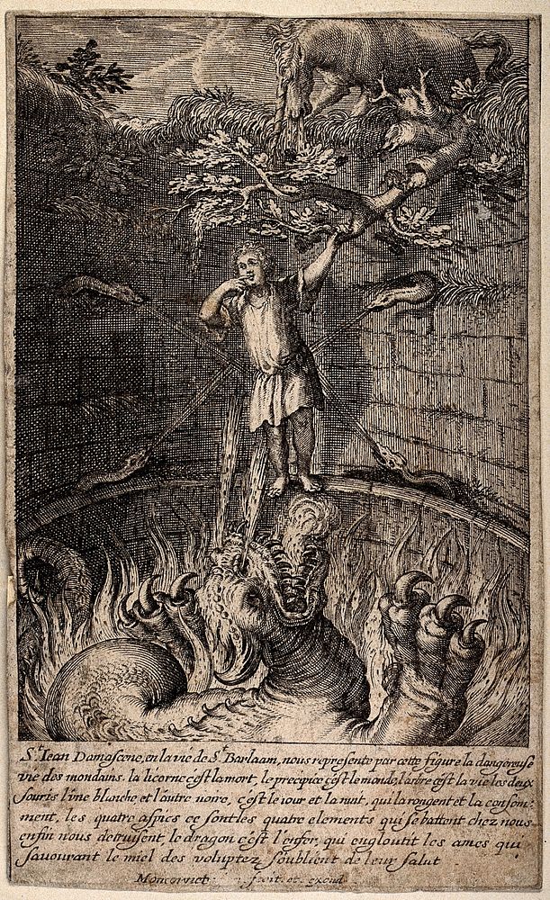 The fate of the earthly man according to the teaching of Barlaam. Engraving.