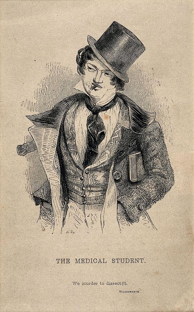 A foppish medical student smoking a cigarette; denoting a cavalier attitude. Wood engraving by J. Orrin Smith after J. Kenny…