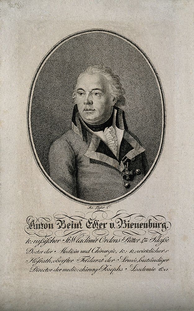 Anton Beinz Bienenburg. Stipple engraving by A. Toppler.