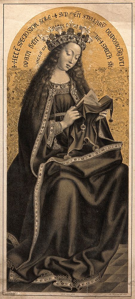 Saint Mary (the Blessed Virgin). Lithograph by N.J. Strixner, 1820, after J. van Eyck.