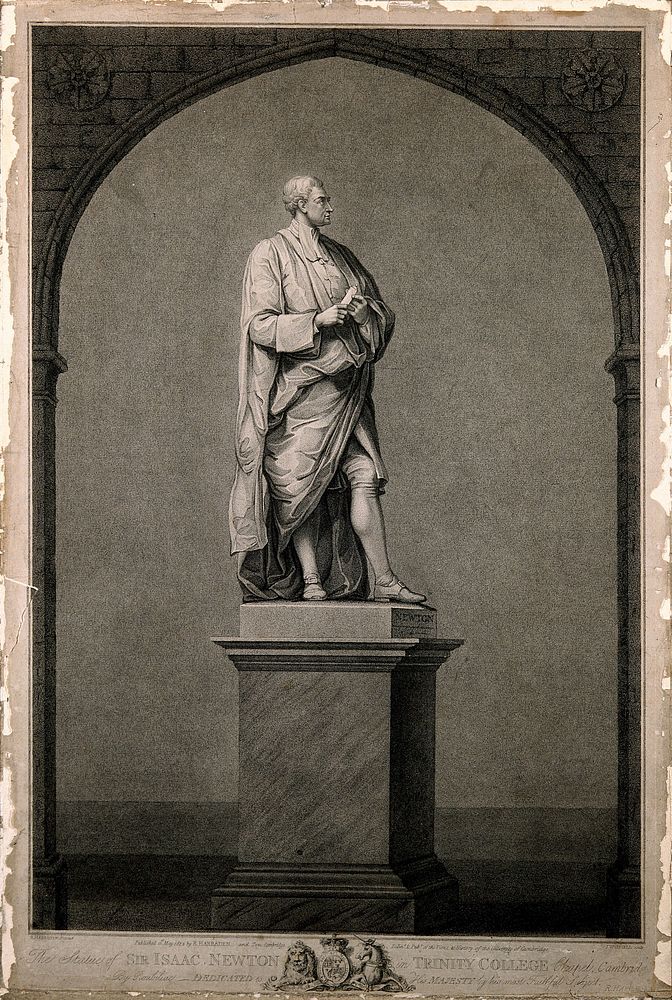 Sir Isaac Newton. Stipple engraving by J. Whessel, 1812, after L. F. Roubiliac, 1755.