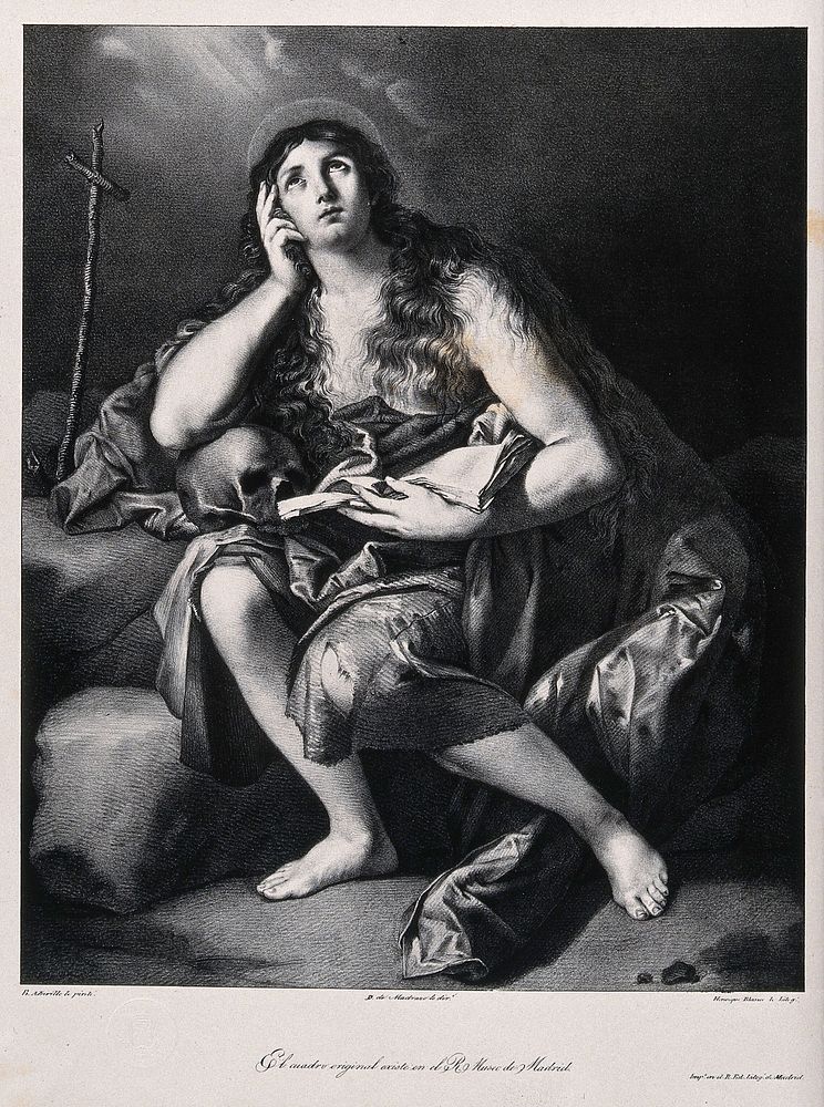 Saint Mary Magdalen. Lithograph by E. Blanco, 1832, after B.E. Murillo.