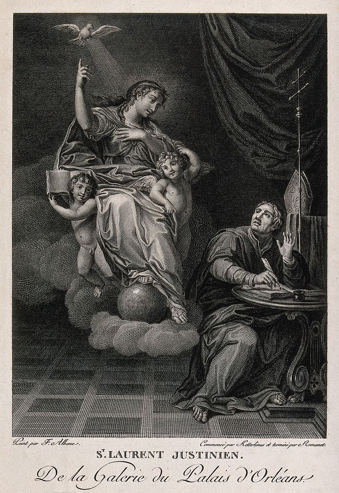 Saint Laurence Justiniani. Engraving by C.W. Ketterlinus and A.L. Romanet after F. Albani.